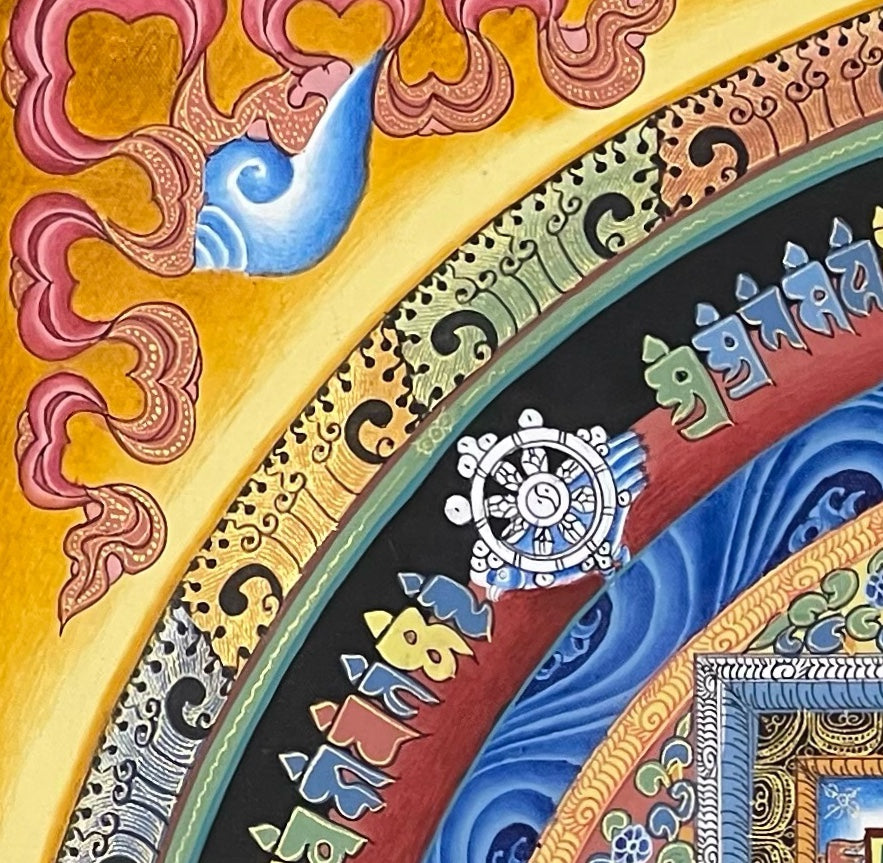 Kalachakra Mandala thangka, detail: top-left corner