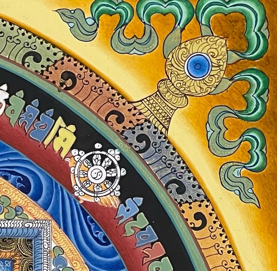 Kalachakra Mandala thangka, detail: top-right corner