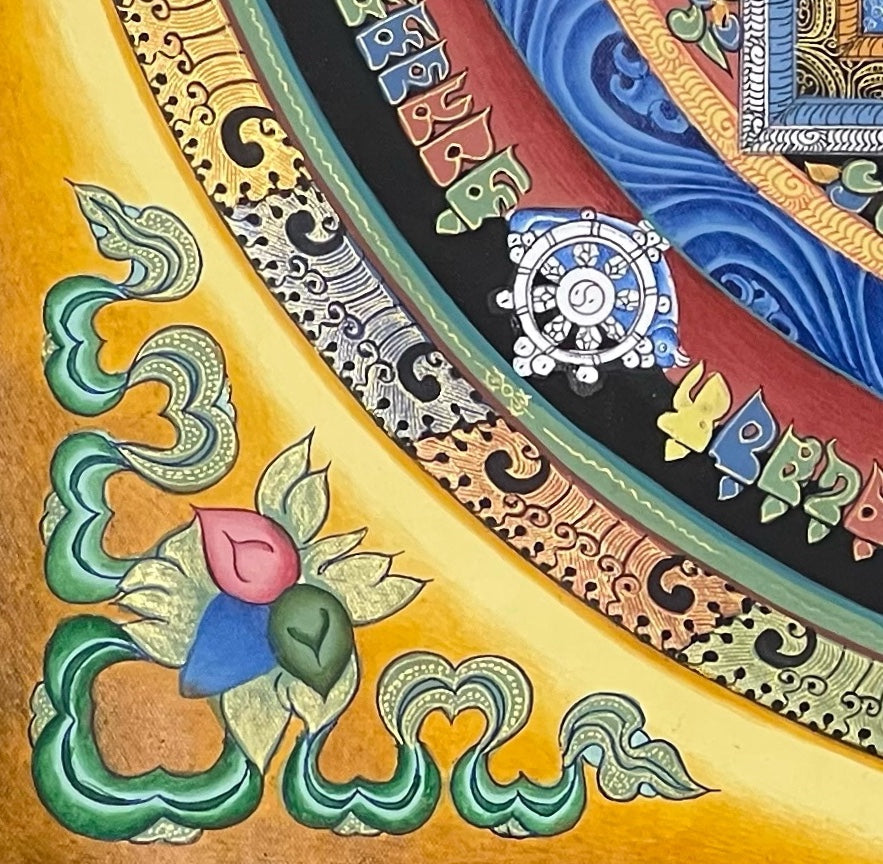 Kalachakra Mandala thangka, detail: bottom-left corner