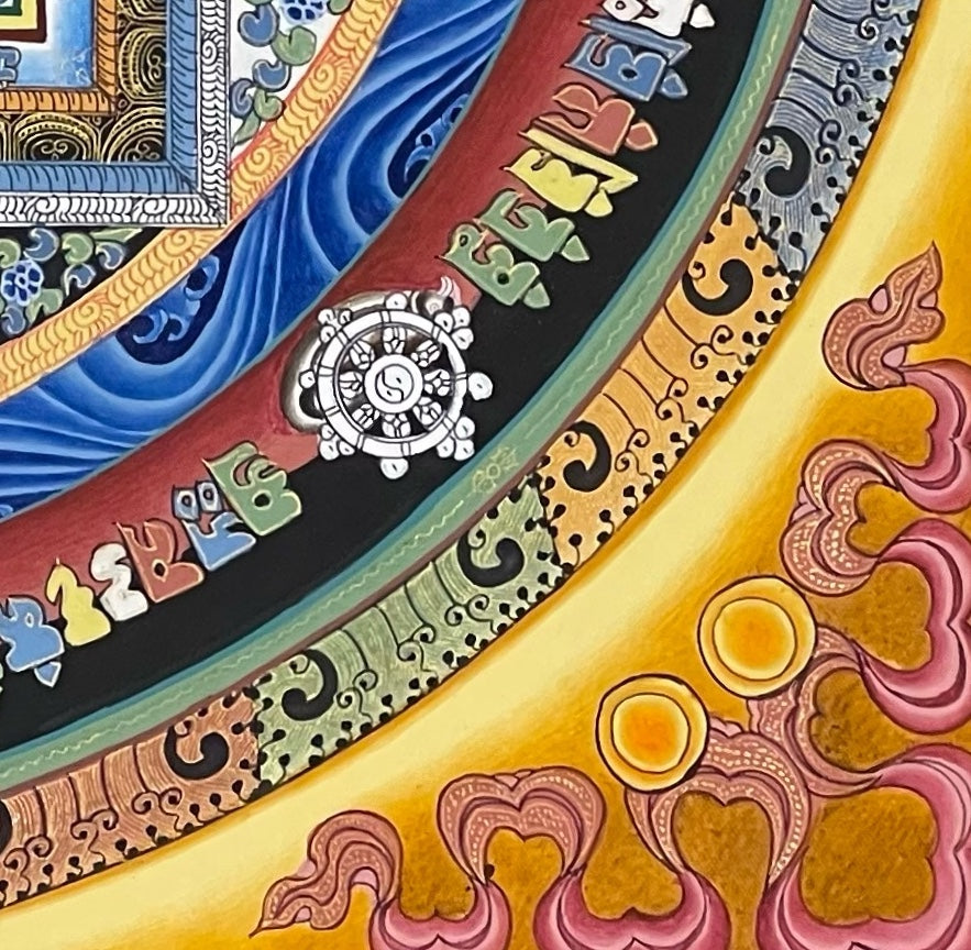 Kalachakra Mandala thangka, detail: bottom-right corner
