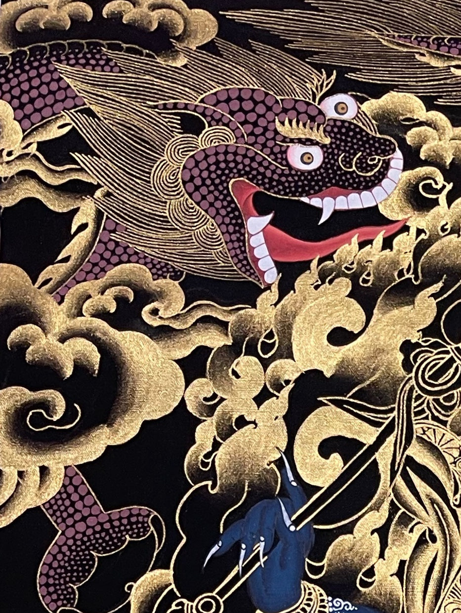 Palden Lhamo thangka, detail: top-left corner