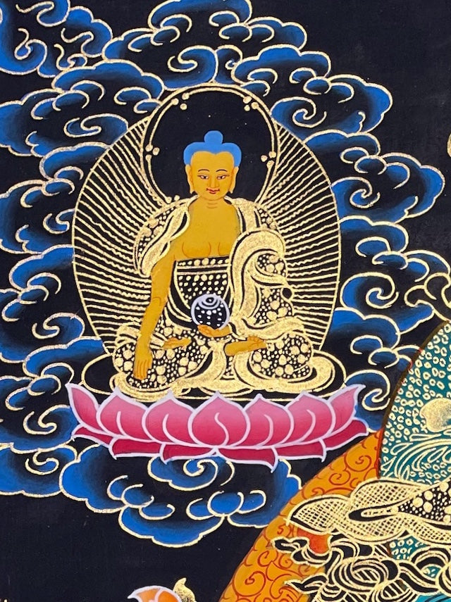 Vaishravana thangka, detail: top-left corner