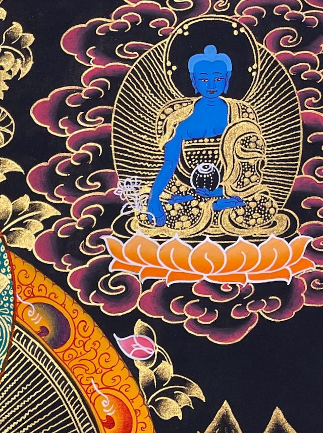 Vaishravana thangka, detail: top-right corner