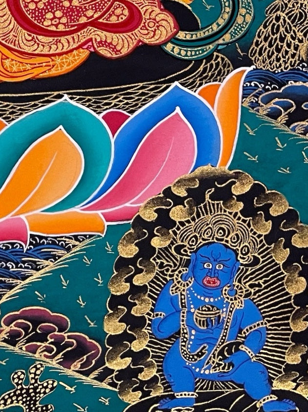 Jambhala thangka, detail: bottom-right corner