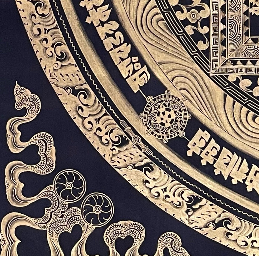 Kalachakra Mandala thangka, detail: bottom-left corner