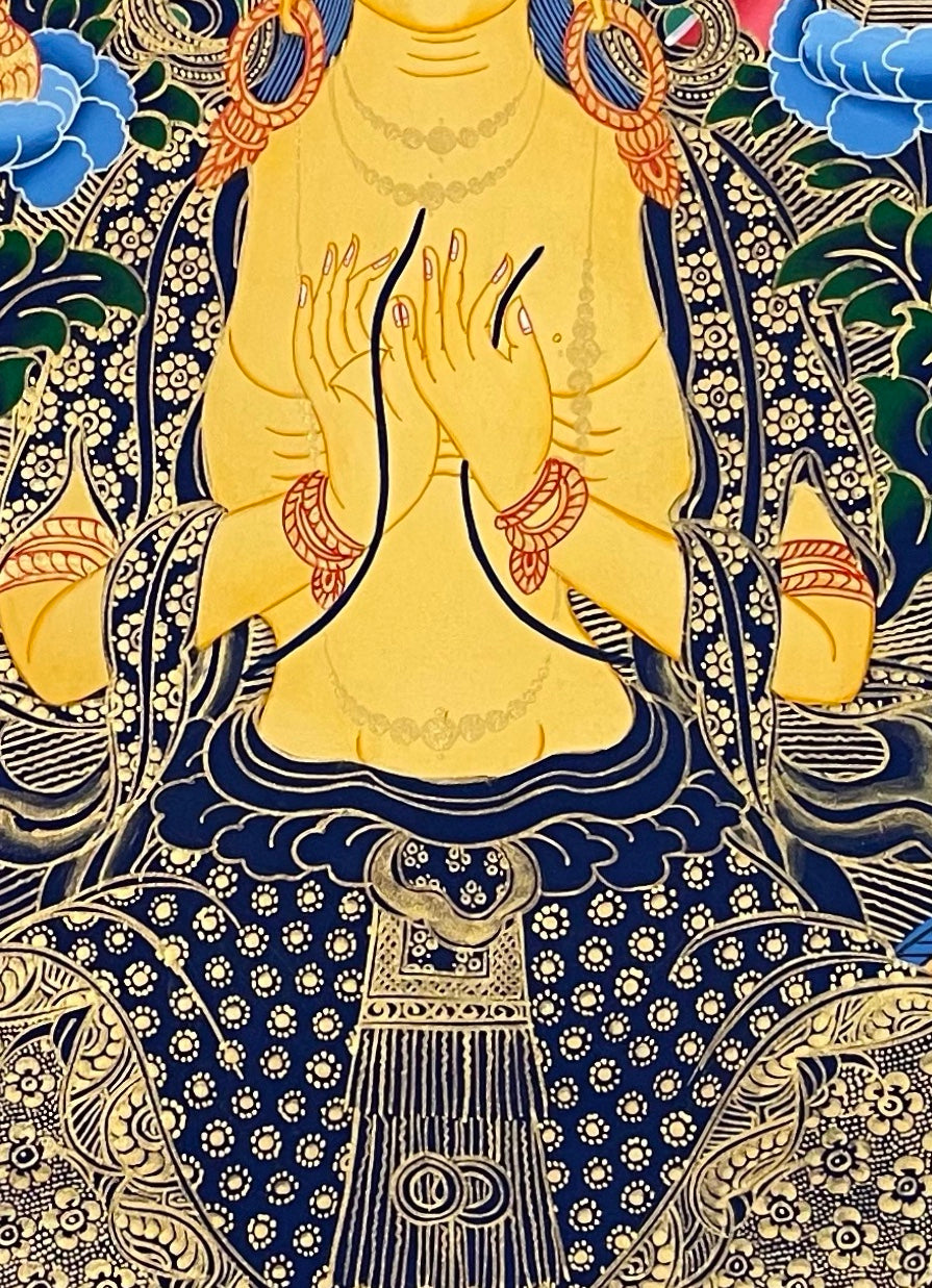 Maitreya Buddha thangka, detail: centre