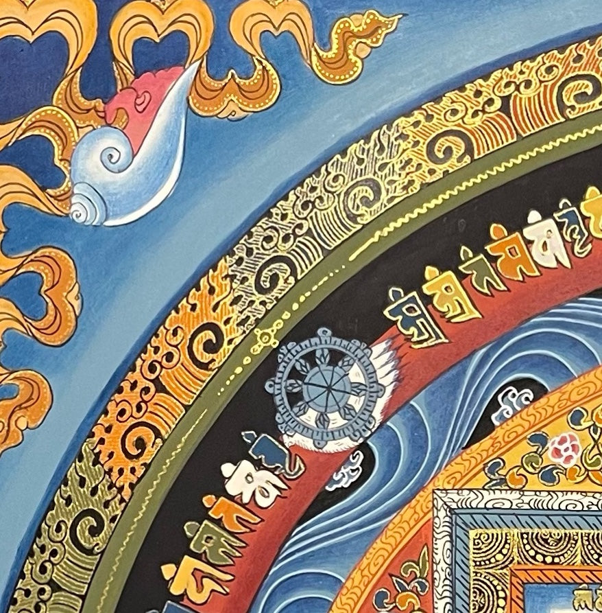 Kalachakra Mandala thangka, detail: top-left corner