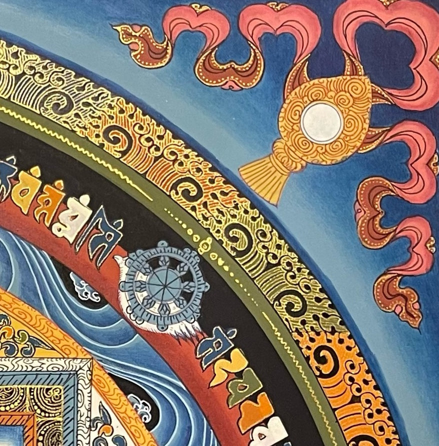 Kalachakra Mandala thangka, detail: top-right corner