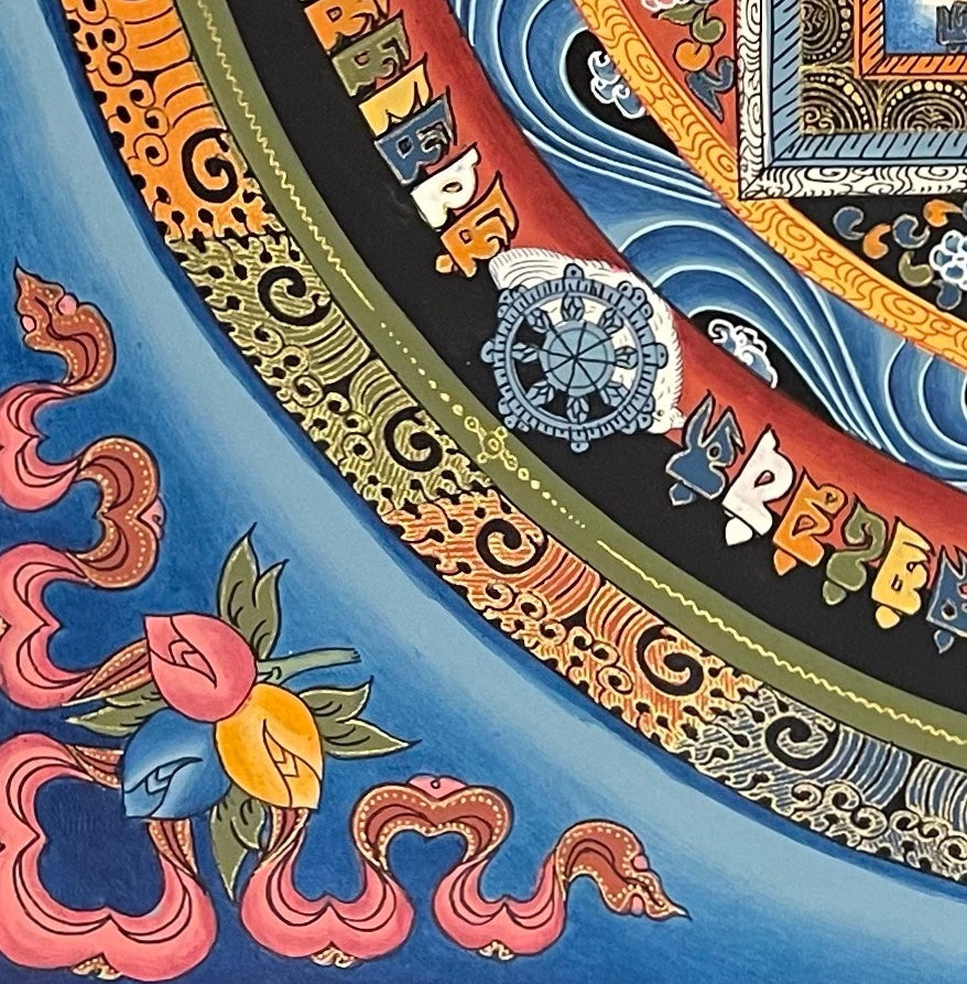 Kalachakra Mandala thangka, detail: bottom-left corner