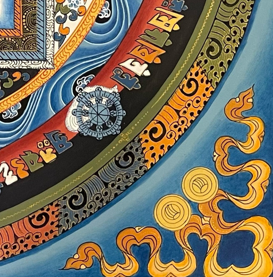 Kalachakra Mandala thangka, detail: bottom-right corner