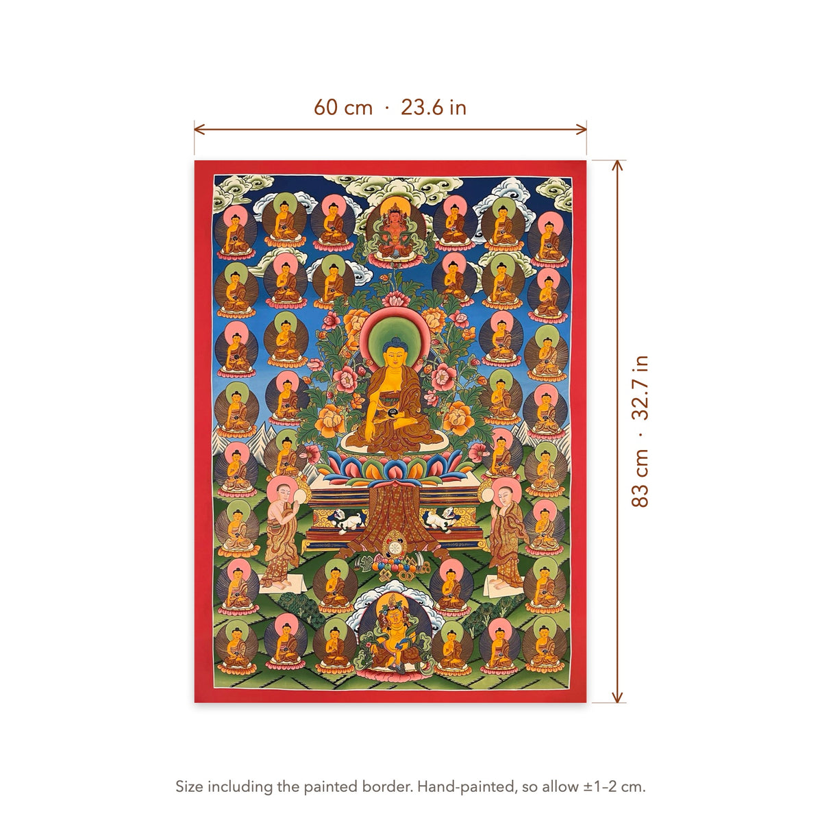 Size diagram: 60 × 83 cm (23.6 × 32.7 in), including the painted border