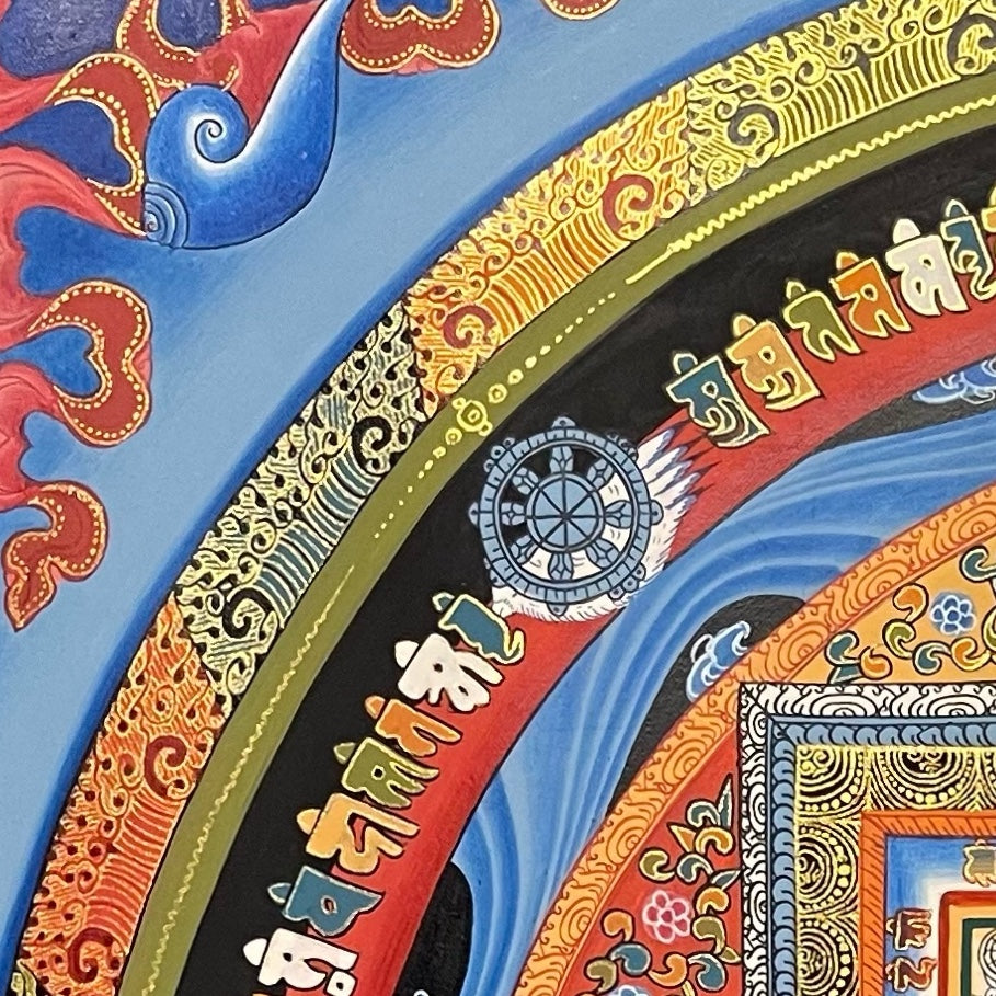 Kalachakra Mandala thangka, detail: top-left corner