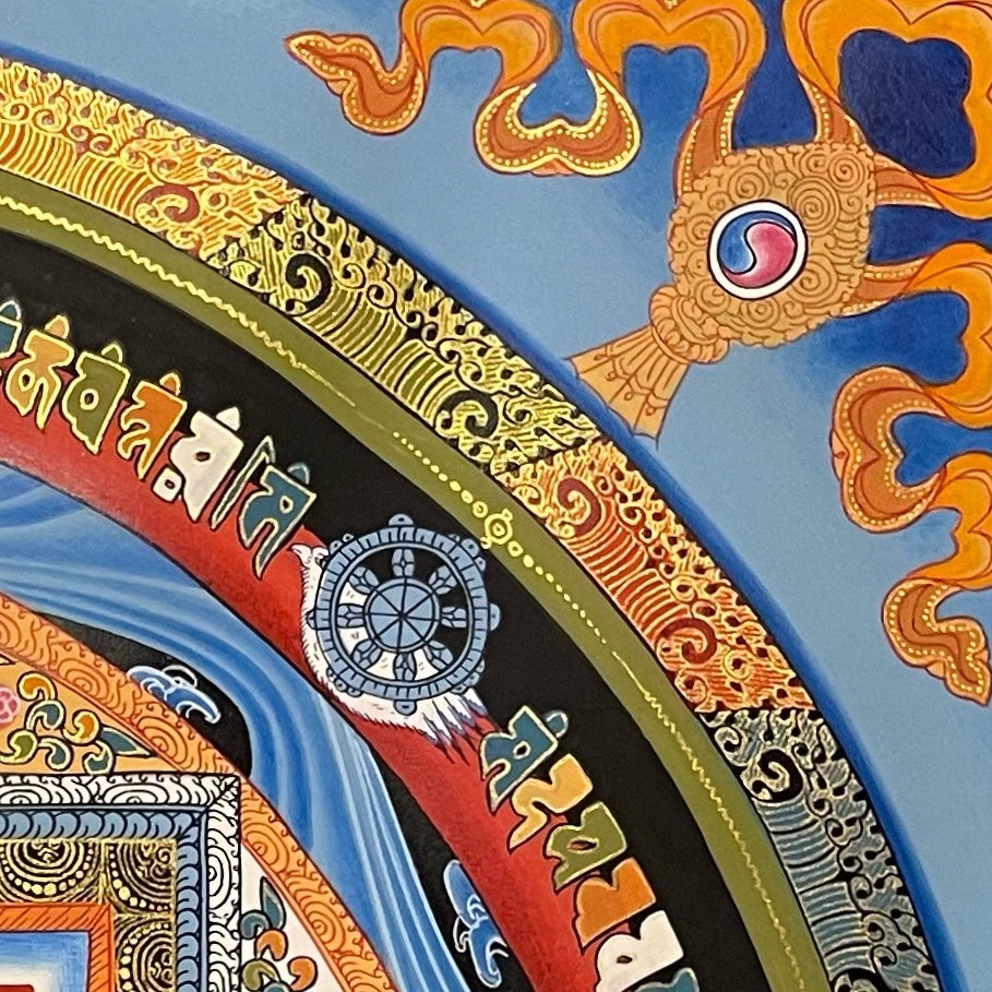 Kalachakra Mandala thangka, detail: top-right corner