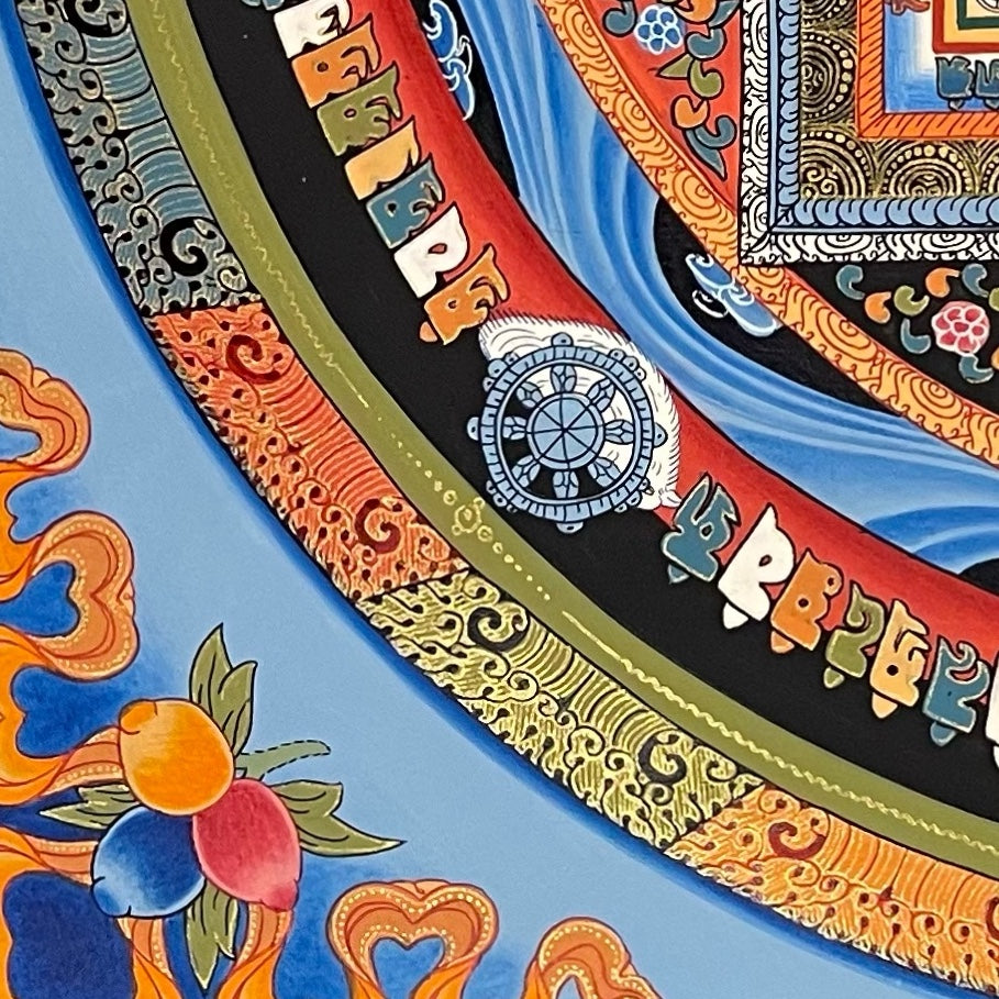 Kalachakra Mandala thangka, detail: bottom-left corner