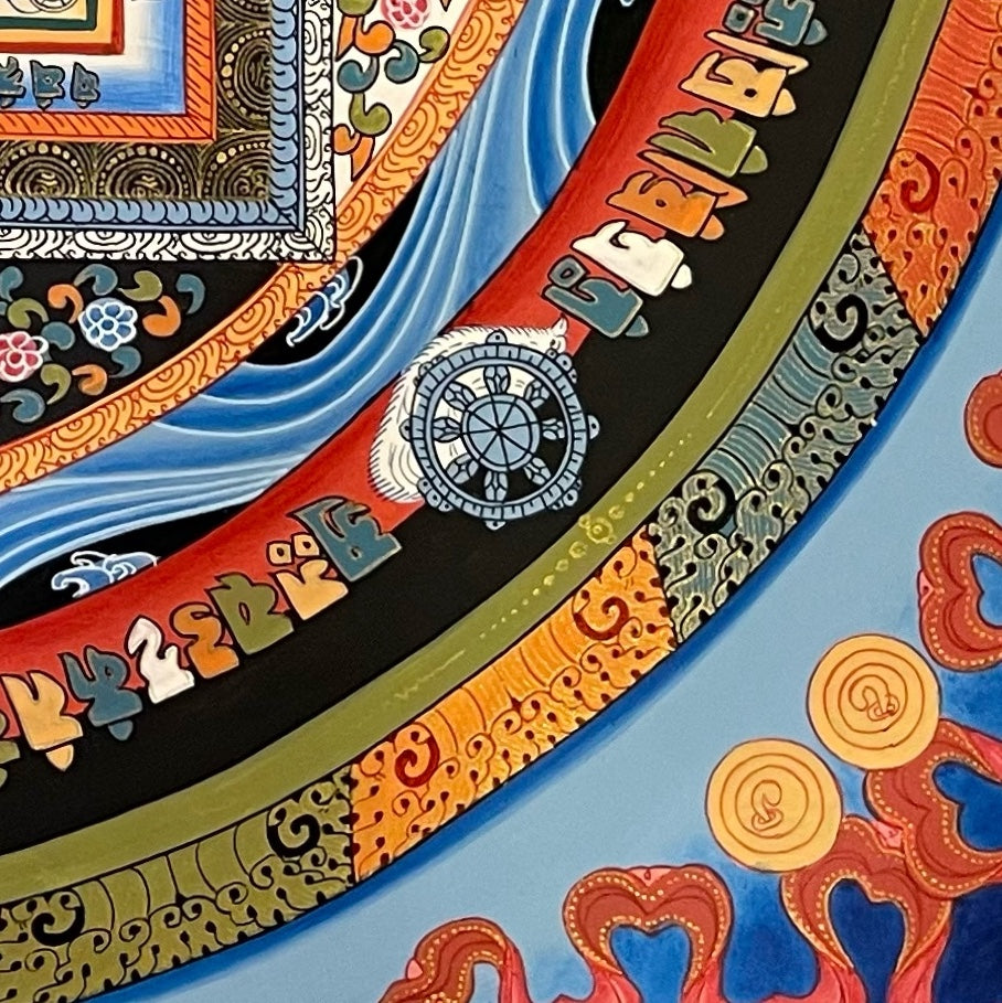 Kalachakra Mandala thangka, detail: bottom-right corner