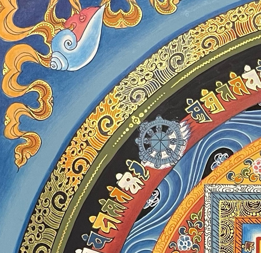 Kalachakra Mandala thangka, detail: top-left corner