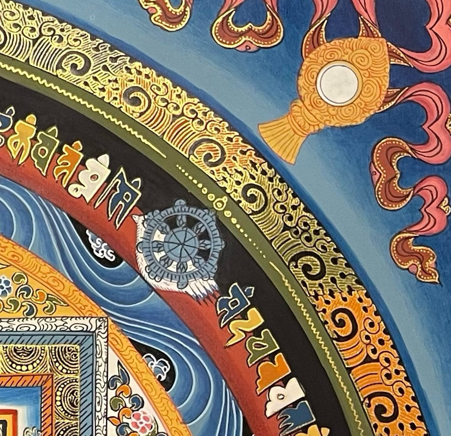 Kalachakra Mandala thangka, detail: top-right corner