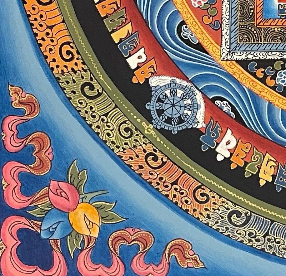 Kalachakra Mandala thangka, detail: bottom-left corner