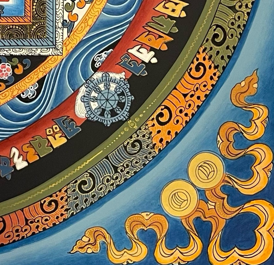 Kalachakra Mandala thangka, detail: bottom-right corner