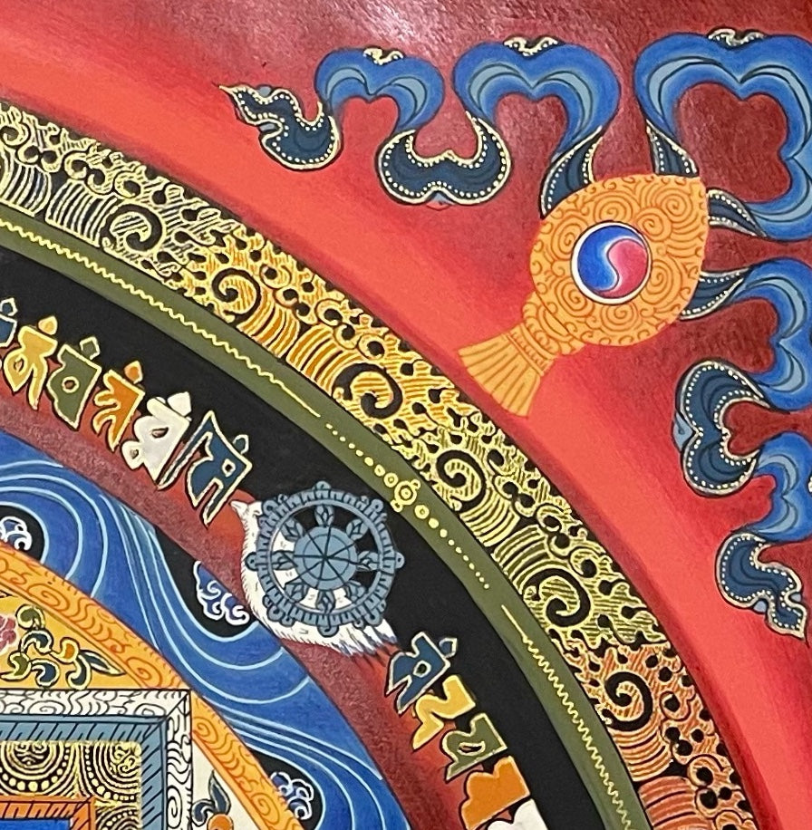 Kalachakra Mandala thangka, detail: top-right corner