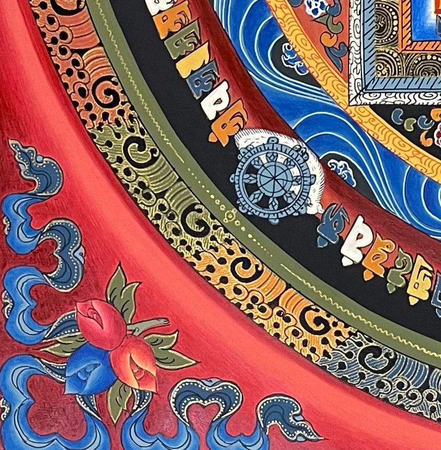 Kalachakra Mandala thangka, detail: bottom-left corner