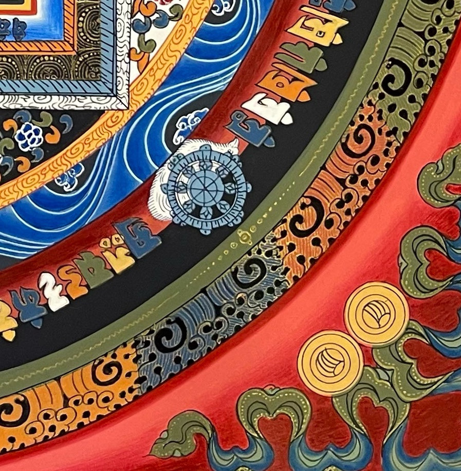 Kalachakra Mandala thangka, detail: bottom-right corner