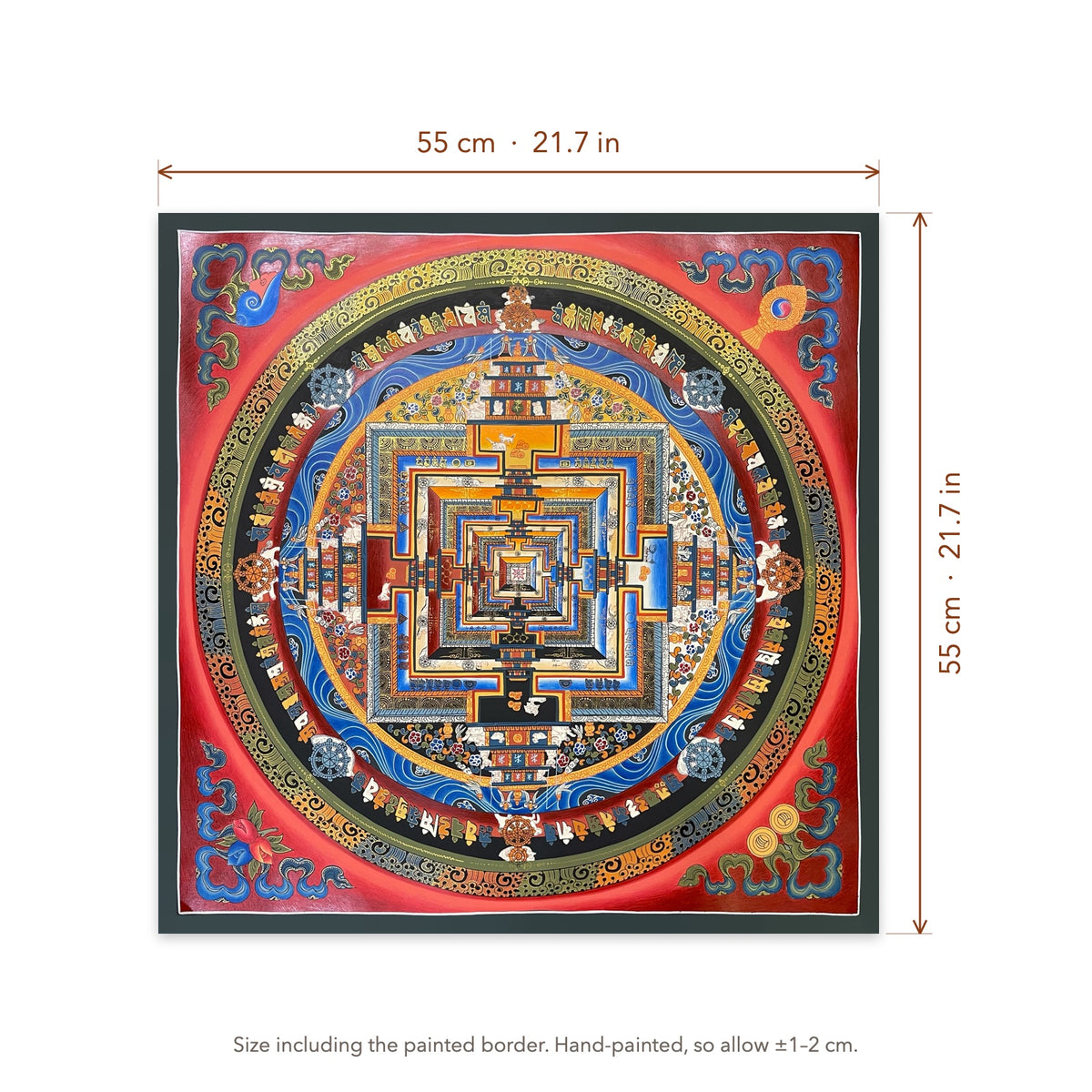 Size diagram: 55 × 55 cm (21.7 × 21.7 in), including the painted border