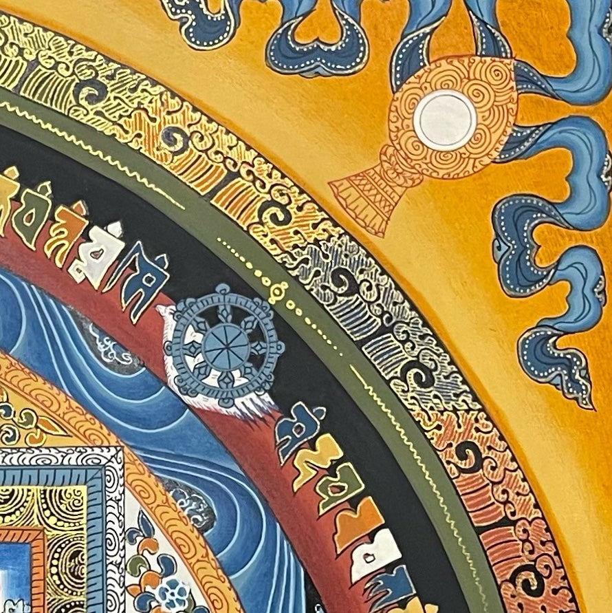 Kalachakra Mandala thangka, detail: top-right corner