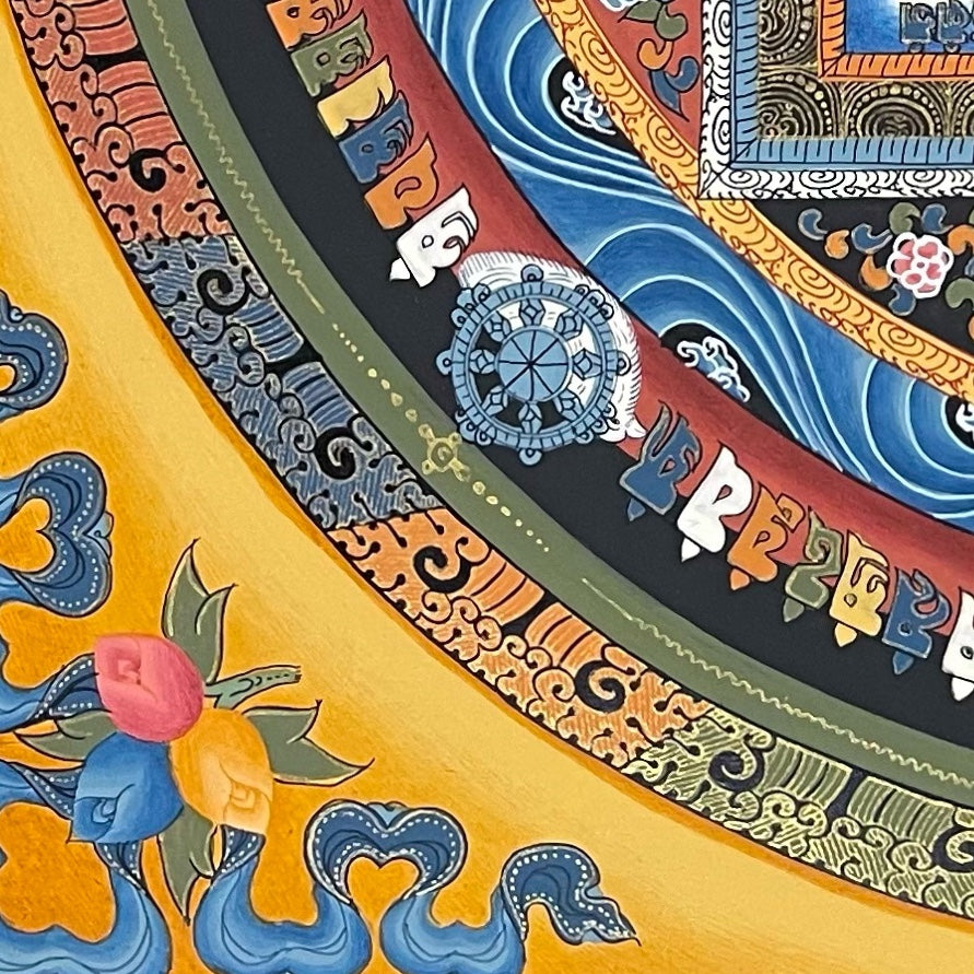 Kalachakra Mandala thangka, detail: bottom-left corner