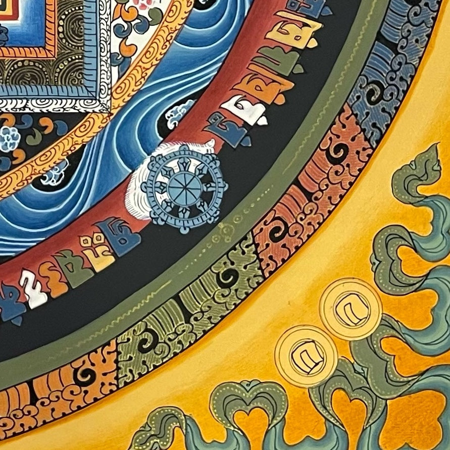Kalachakra Mandala thangka, detail: bottom-right corner