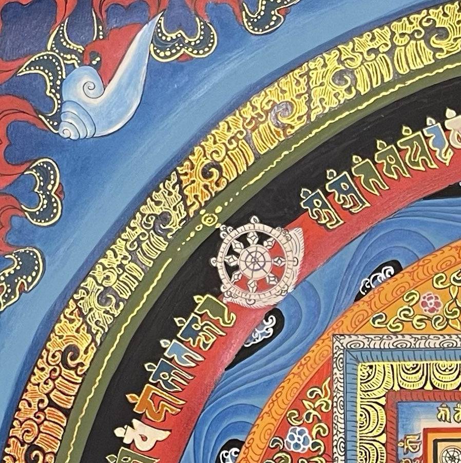 Kalachakra Mandala thangka, detail: top-left corner
