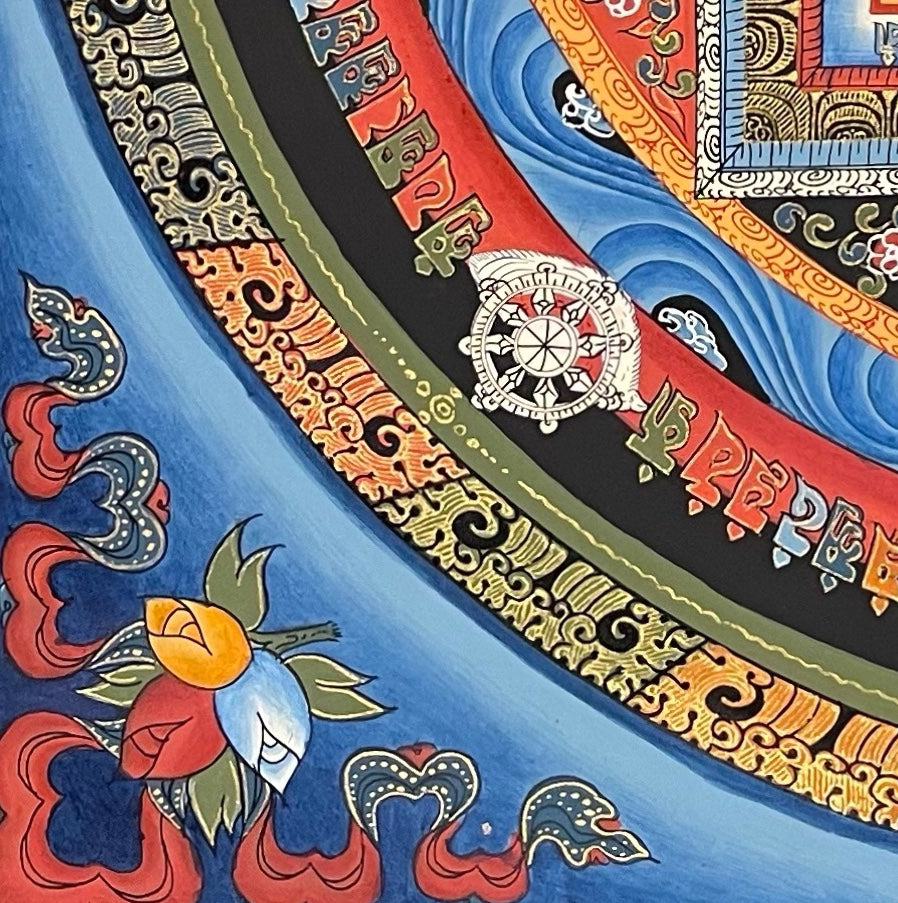 Kalachakra Mandala thangka, detail: bottom-left corner