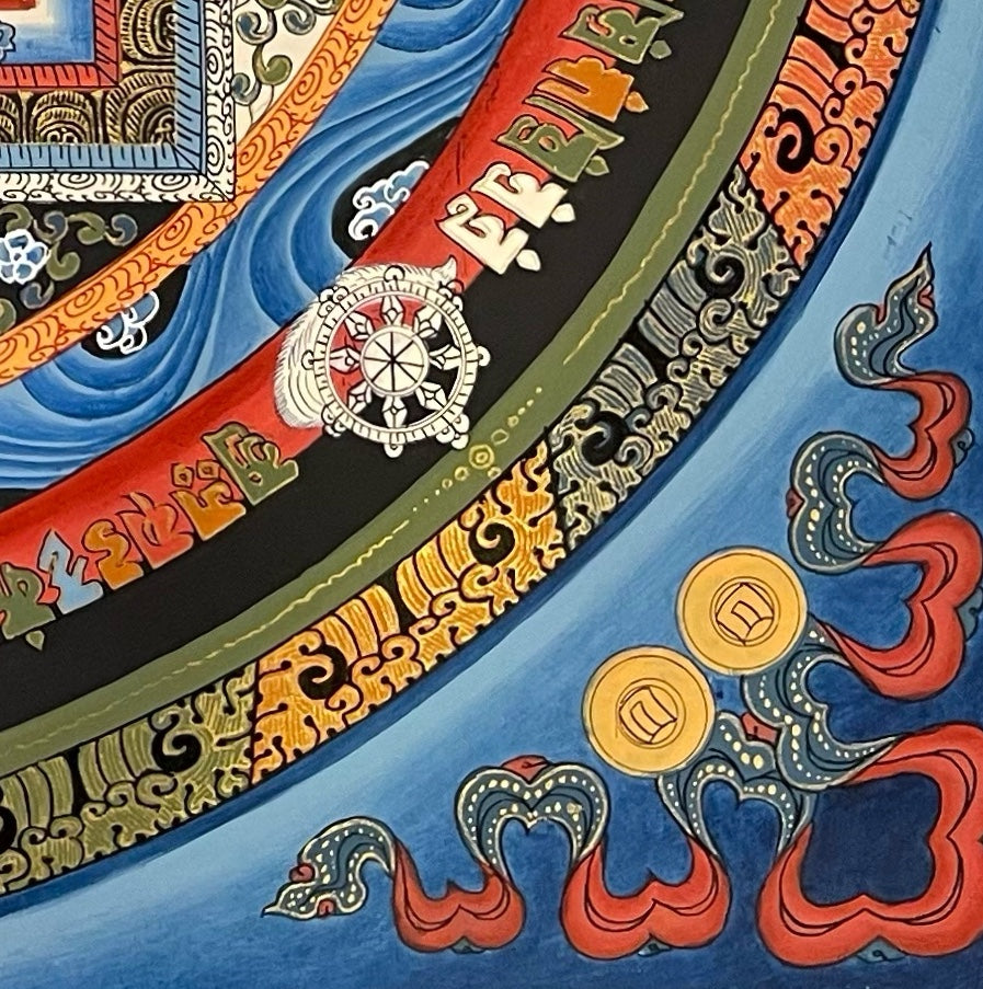 Kalachakra Mandala thangka, detail: bottom-right corner