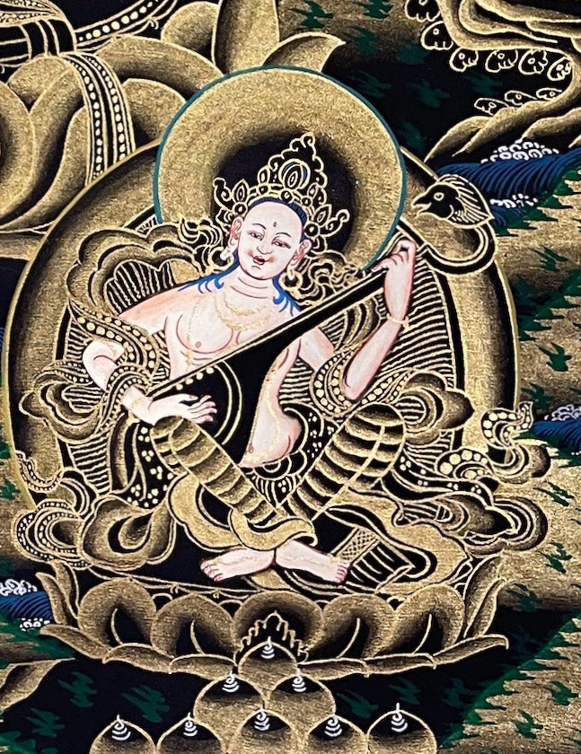Green Tara thangka, detail: bottom-right corner