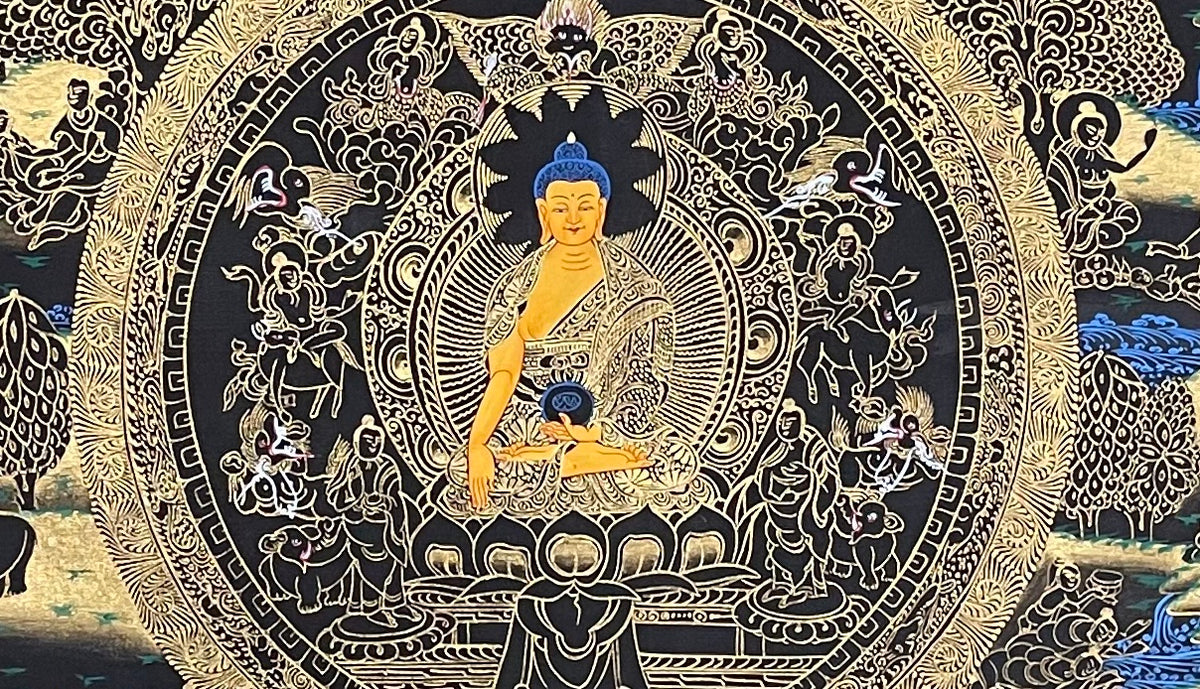 Buddha Life Story thangka, detail: centre
