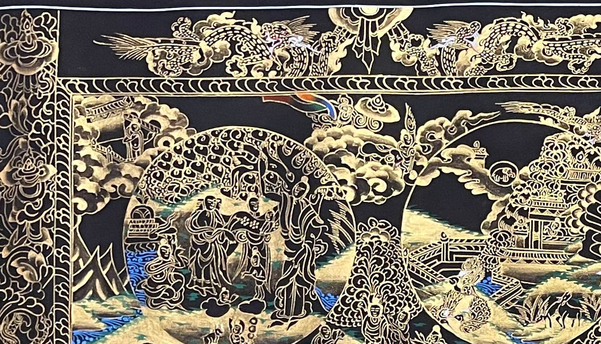 Buddha Life Story thangka, detail: top-left corner