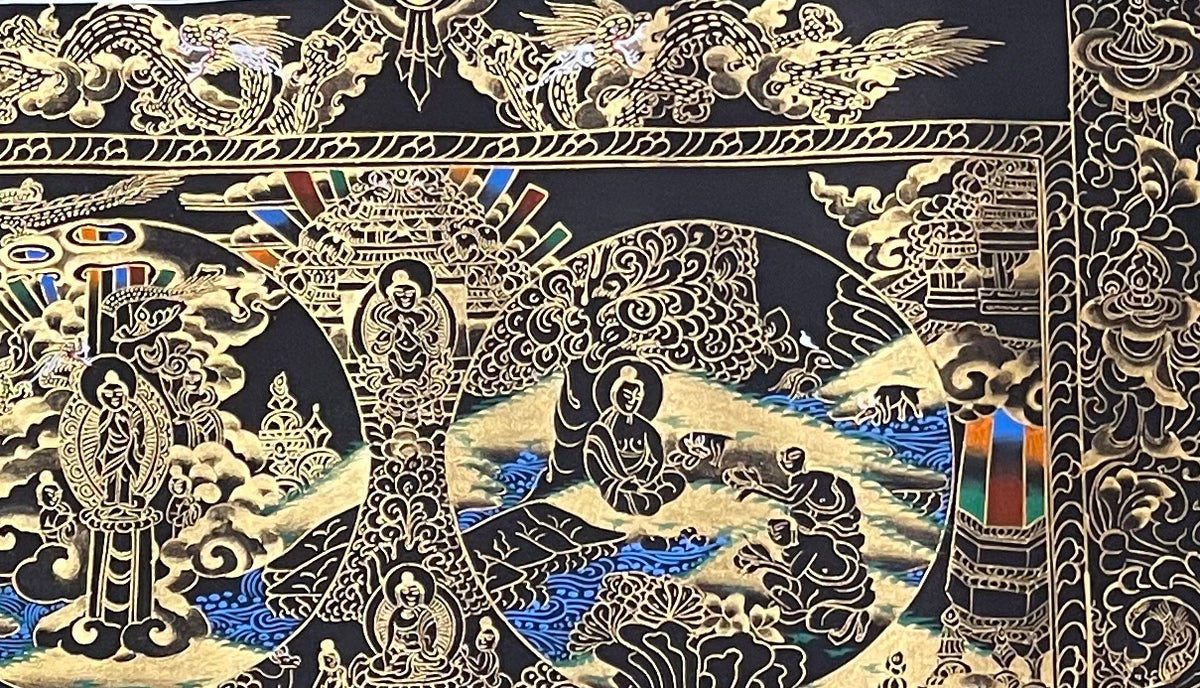 Buddha Life Story thangka, detail: top-right corner