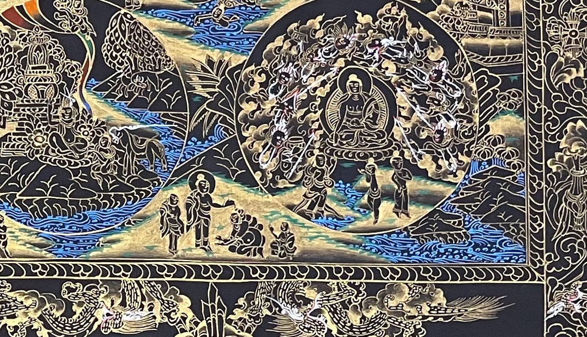Buddha Life Story thangka, detail: bottom-right corner