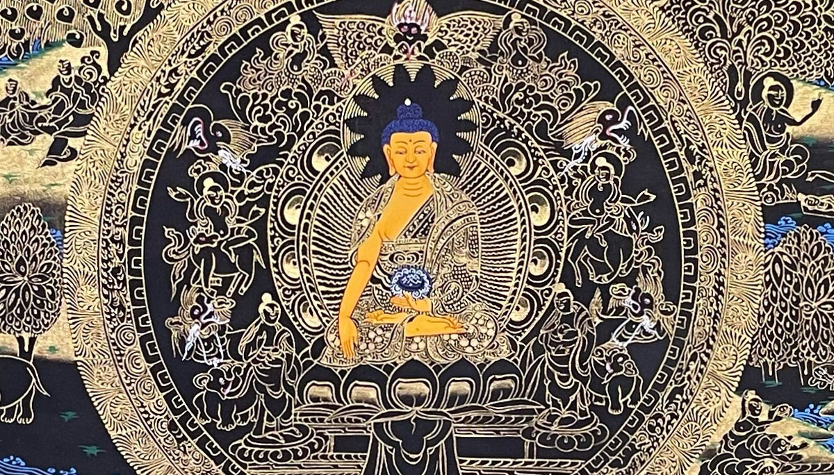 Buddha Life Story thangka, detail: centre
