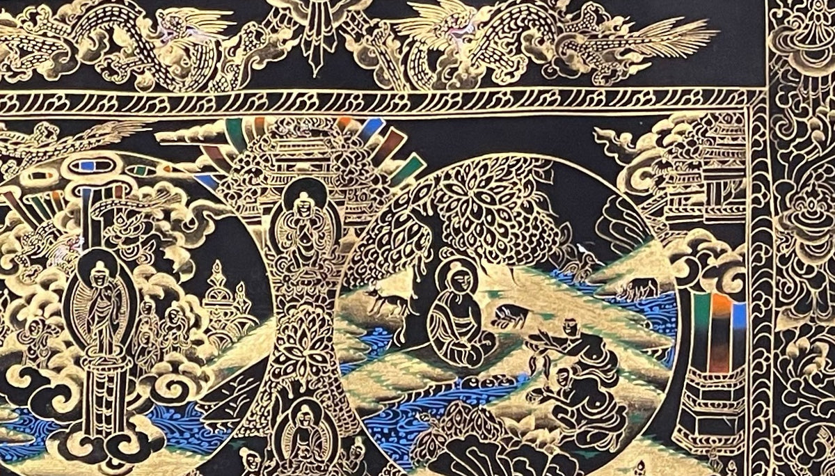 Buddha Life Story thangka, detail: top-right corner