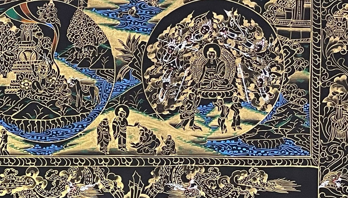 Buddha Life Story thangka, detail: bottom-right corner