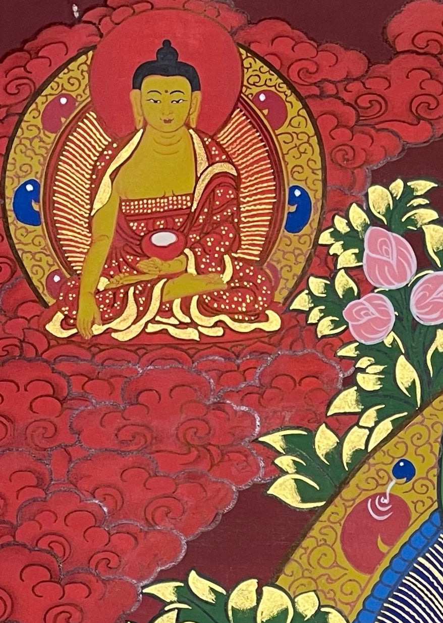 Chenrezig thangka, detail: top-left corner