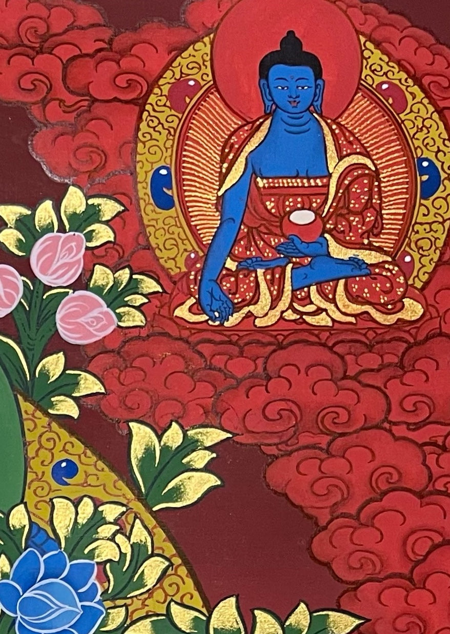Chenrezig thangka, detail: top-right corner