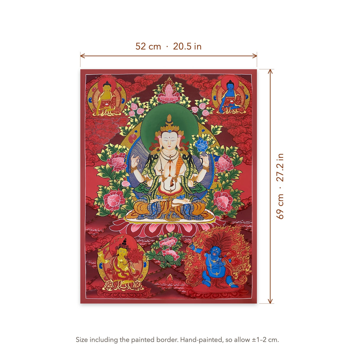 Size diagram: 52 × 69 cm (20.5 × 27.2 in), including the painted border