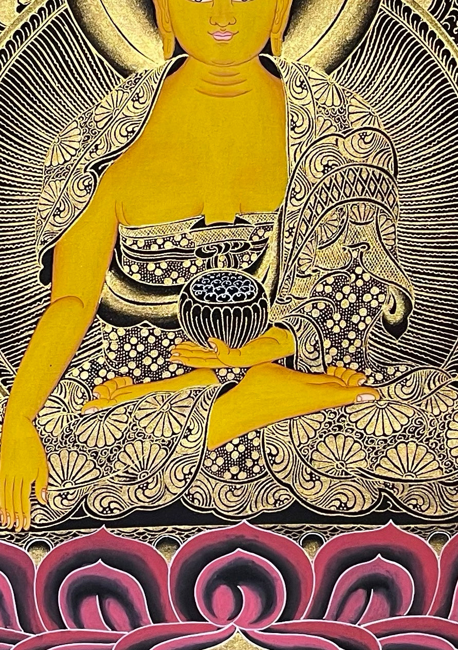 Shakyamuni Buddha thangka, detail: centre