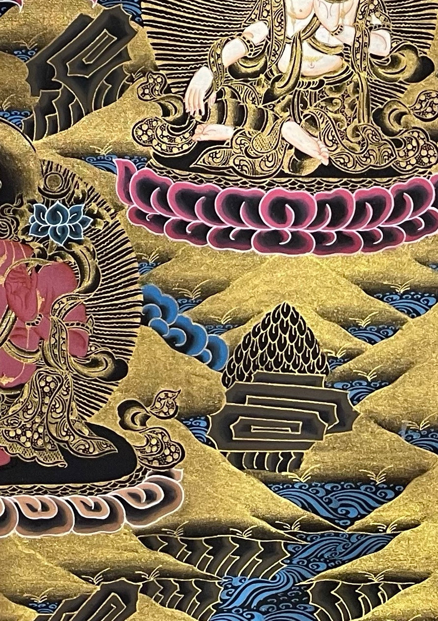 Shakyamuni Buddha thangka, detail: bottom-right corner