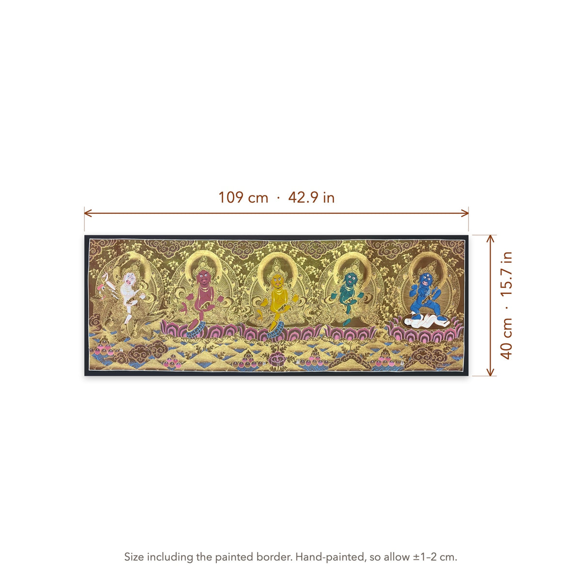 Size diagram: 109 × 40 cm (42.9 × 15.7 in), including the painted border