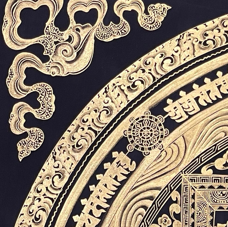 Kalachakra Mandala thangka, detail: top-left corner