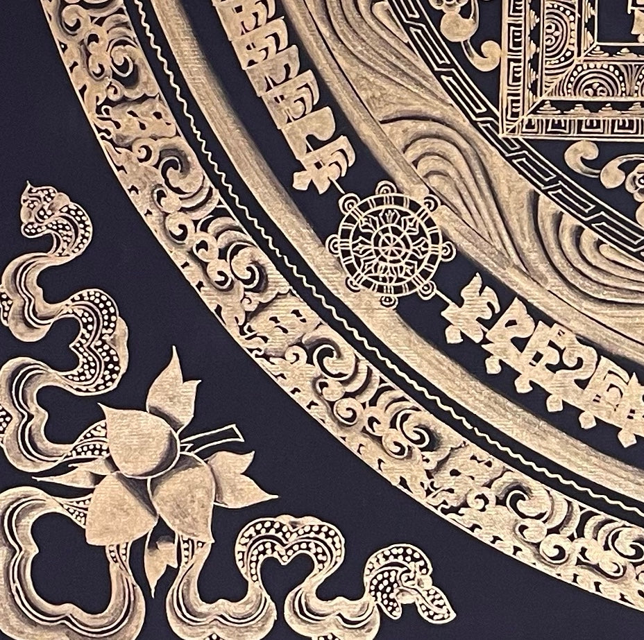 Kalachakra Mandala thangka, detail: bottom-left corner