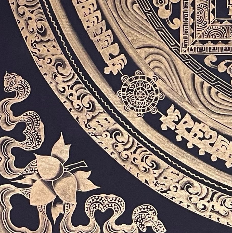 Kalachakra Mandala thangka, detail: bottom-left corner
